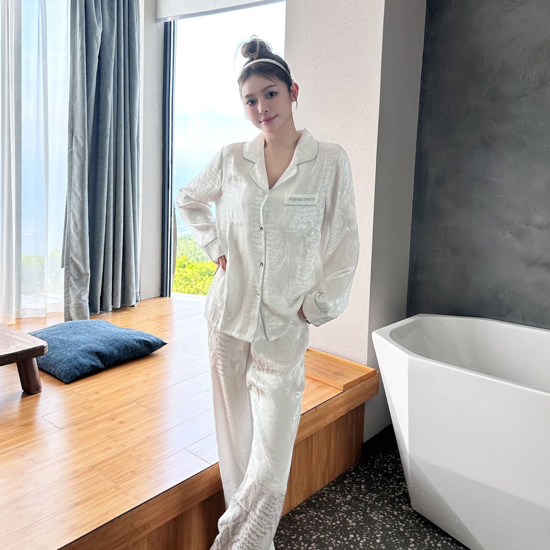 Damen-Schlafanzug, Satin, lang, elegant
