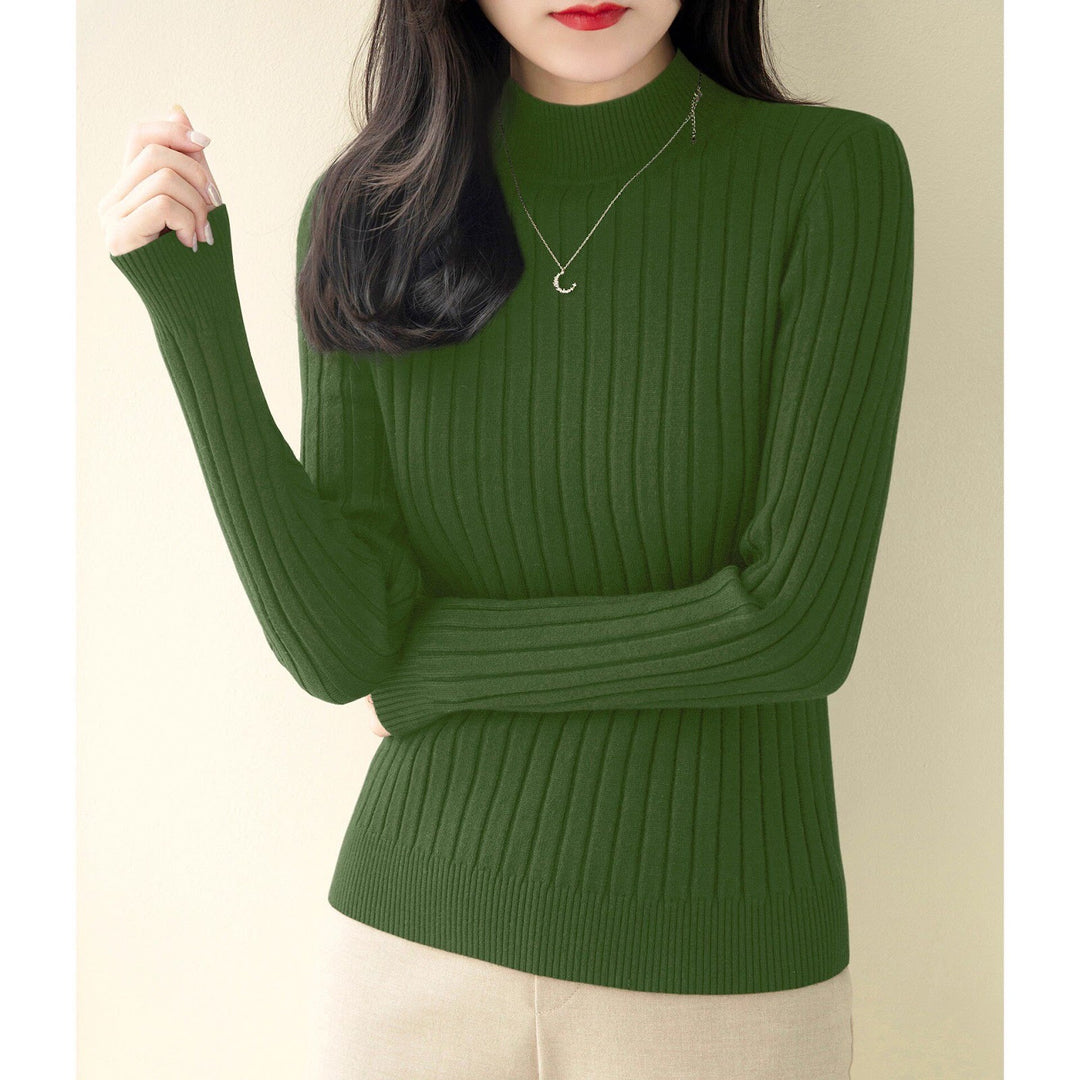 Damen-Strickpullover mit halbem Stehkragen, figurbetont