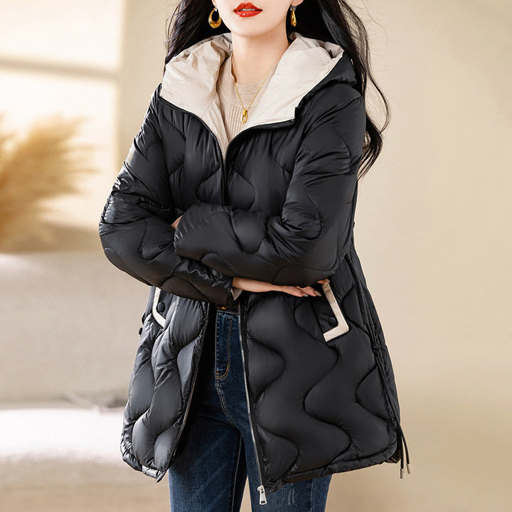 Damen-Steppjacke, mittellang, ohne Kragen