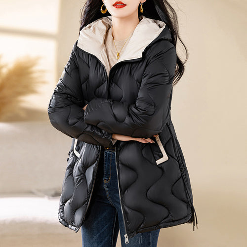 Damen-Steppjacke, mittellang, ohne Kragen