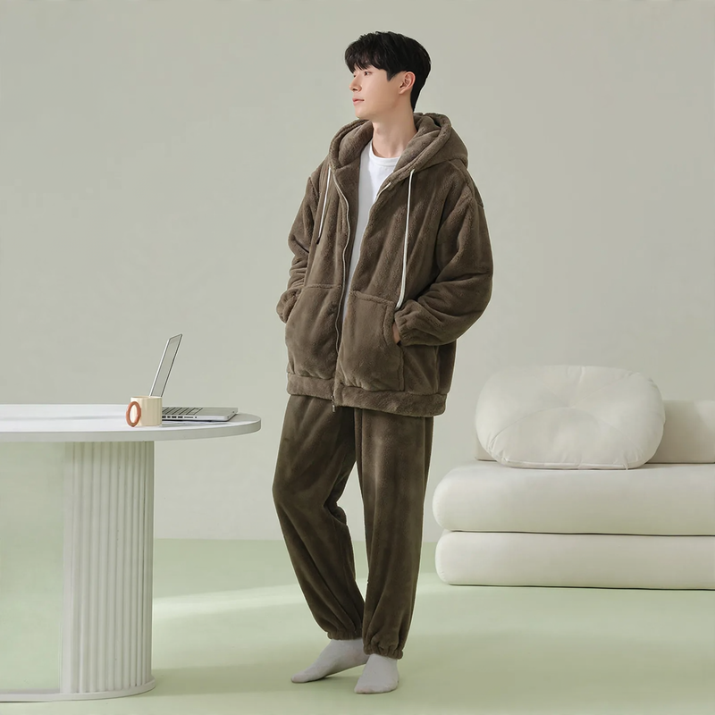 Gefütterter Kapuzen-Schlafanzug mit Reißverschluss, Unisex