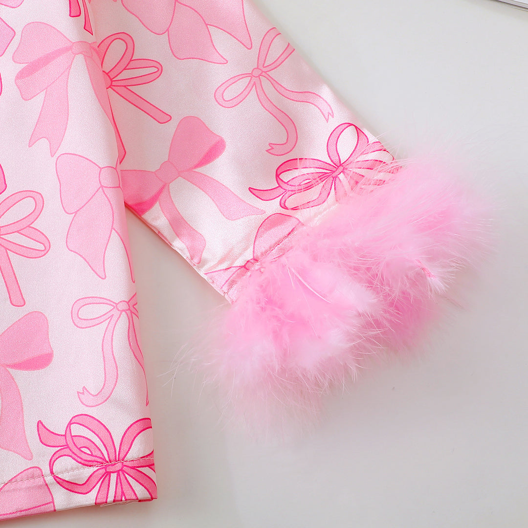 Mädchen-Pyjama-Set mit Schleife und Weihnachts-Print