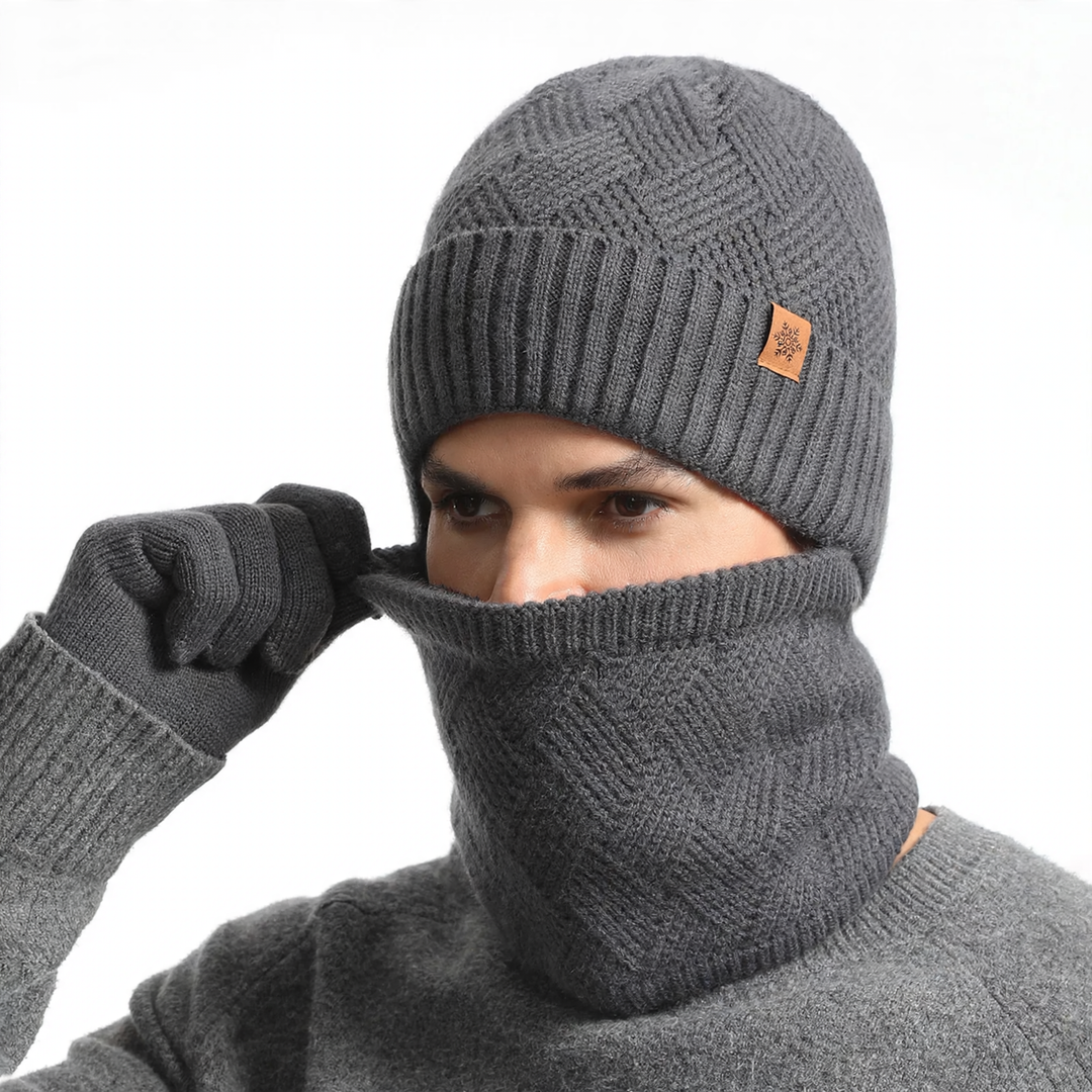 Herren Strick-Set: Mütze, Schal und Handschuhe, gefüttert