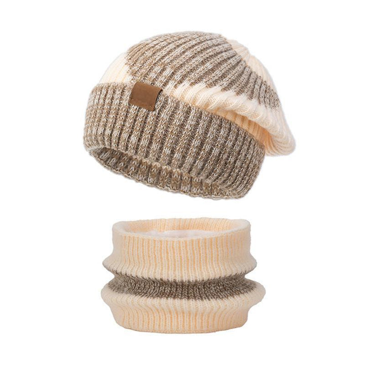 Damen Strickmütze und Schal Set, gefüttert, zweifarbig