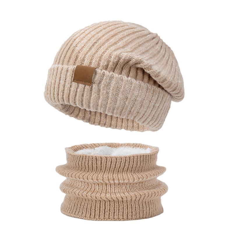 Damen Strickmütze und Schal Set, gefüttert, zweifarbig
