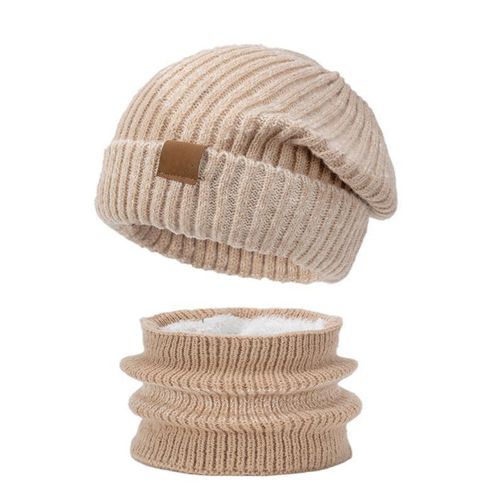 Damen Strickmütze und Schal Set, gefüttert, zweifarbig