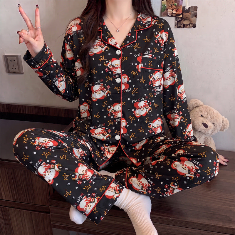 Damen-Pyjama-Set, langärmelig, mit Weihnachtsdruck