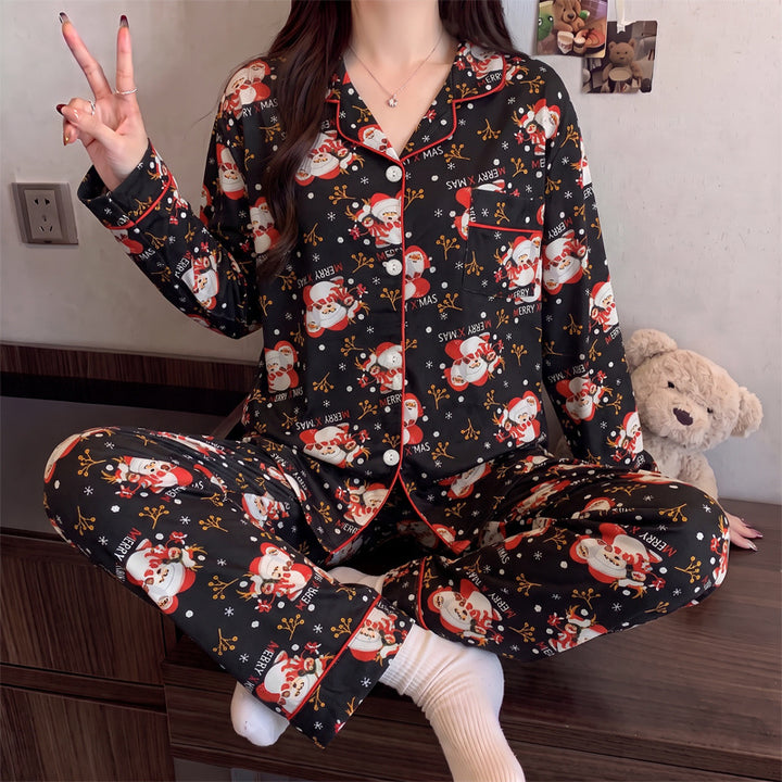 Damen-Pyjama-Set, langärmelig, mit Weihnachtsdruck