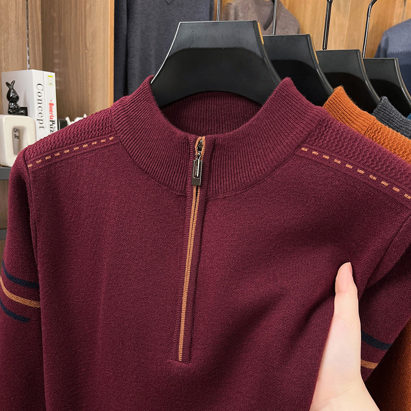Herren Wollpullover mit Reißverschluss und Stehkragen