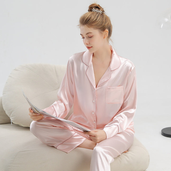 Französisches Damen-Pyjama-Set aus Eisseide, langärmelig