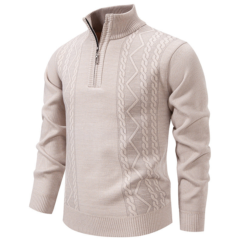 Herren-Strickpullover mit Stehkragen und halbem Reißverschluss