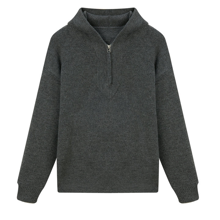 Moderner Herren-Strickpullover mit Kapuze und Reißverschluss