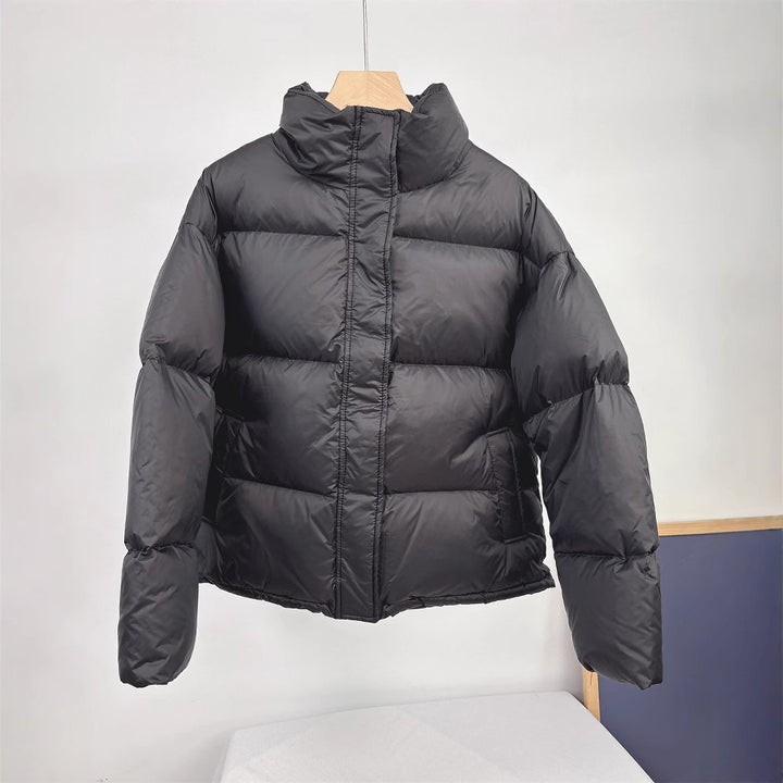 Kurze Daunenjacke für Mädchen, 95% weiße Entendaunen, Stehkragen