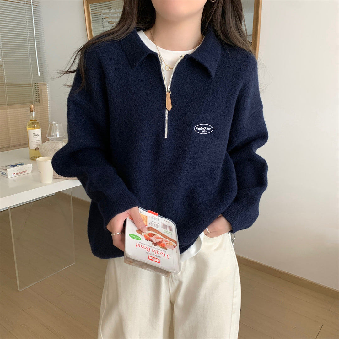 Polo-Strickpullover mit Reißverschluss