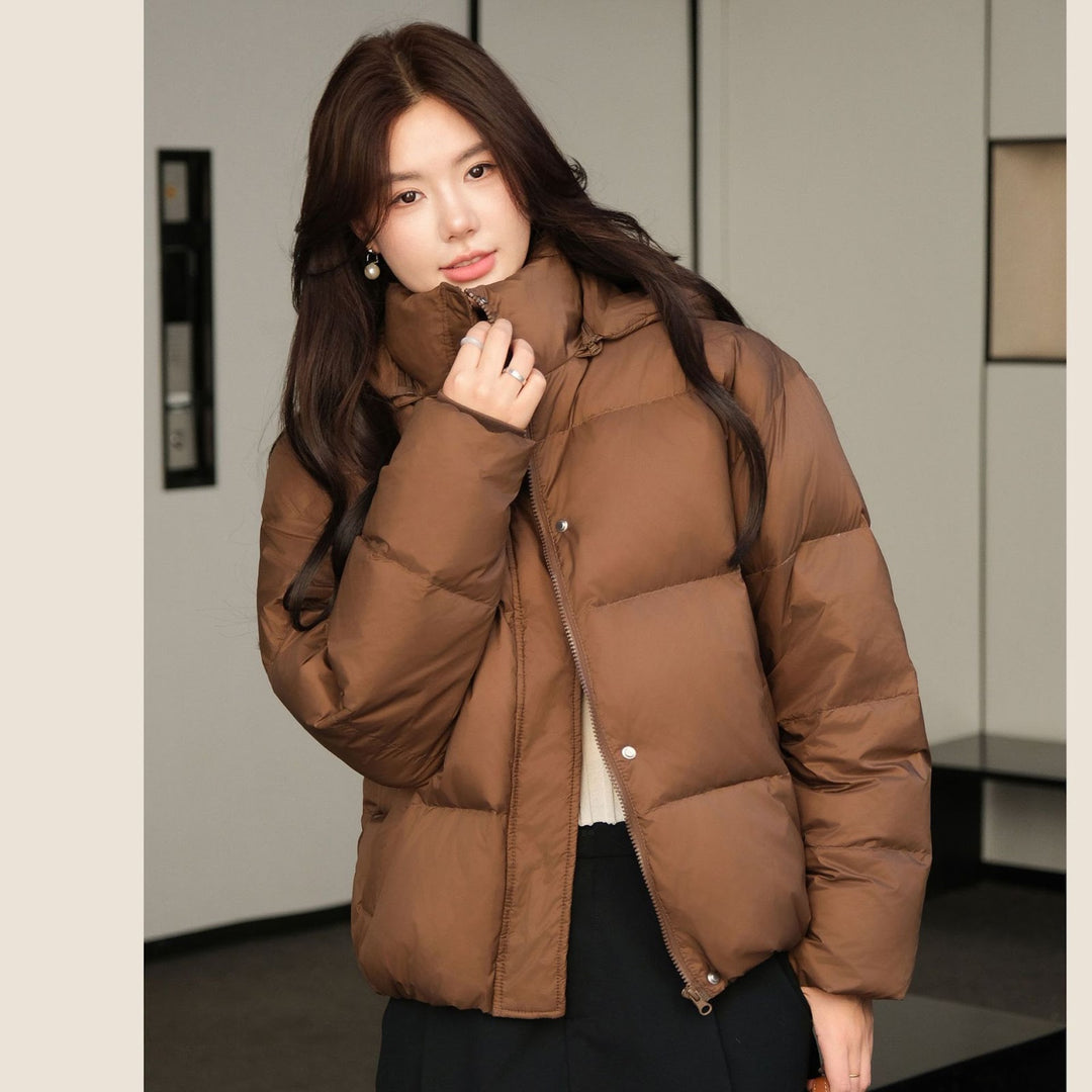 Kurze Daunenjacke für Damen, weißes Entendaunen-Futter