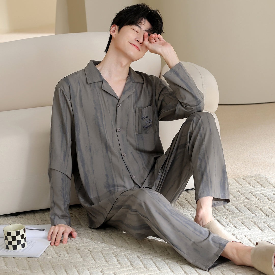 Herren-Pyjama-Set, Baumwolle, Langarm, klassisch