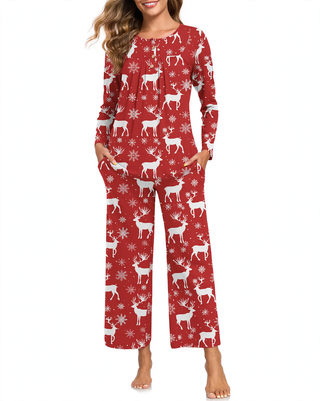 Damen-Schlafanzug-Set, 2-teilig, mit Taschen
