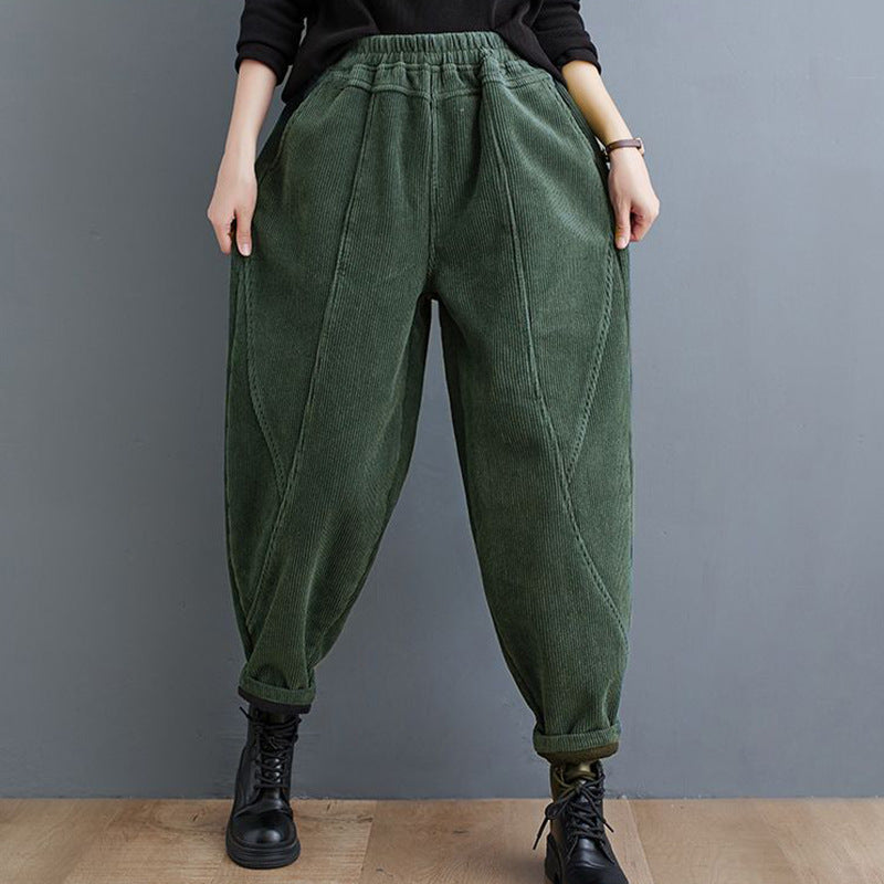 Gefütterte Cord-Haremshose, locker geschnitten, Damen