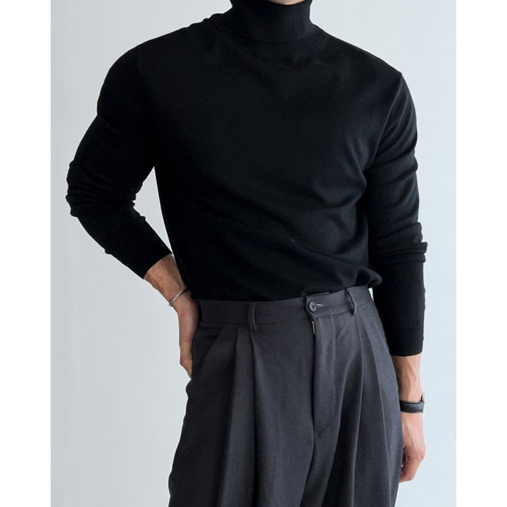 Herren-Strickpullover mit hohem Kragen, körpernah