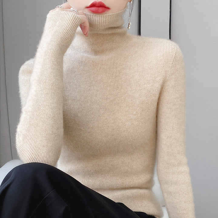 Damen-Strickpullover mit Stehkragen, langärmelig, gefüttert