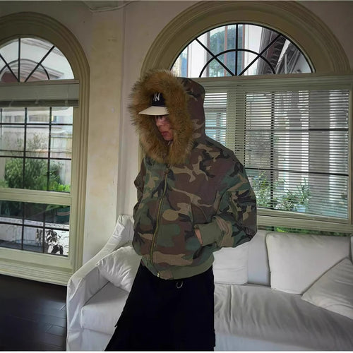 Herren-Wendejacke, gefüttert, mit Camouflage-Muster