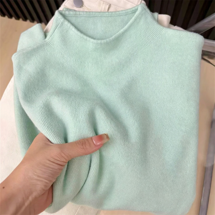 Damen-Strickpullover mit Stehkragen, gerippt