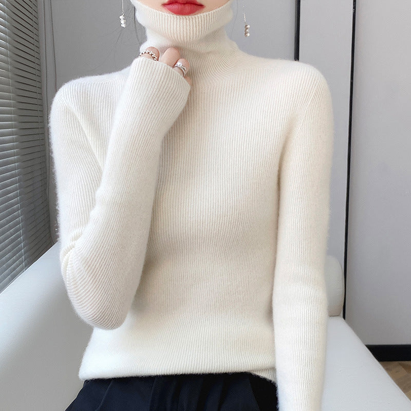 Damen-Rollkragenpullover aus 100% Wolle, nahtlos