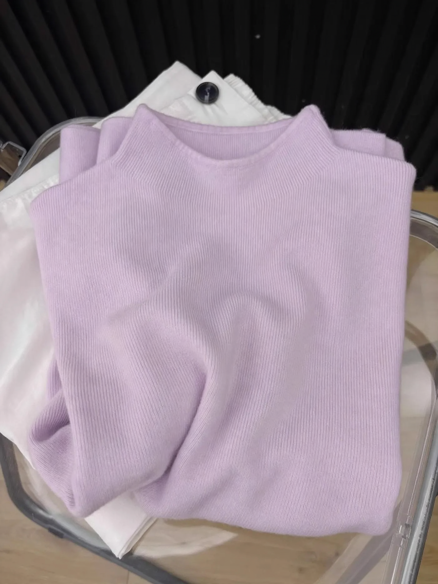 Damen-Strickpullover, Stehkragen, weich