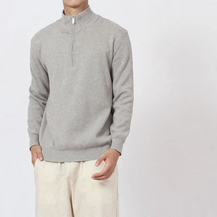 Herren-Wollpullover mit Stehkragen und Reißverschluss