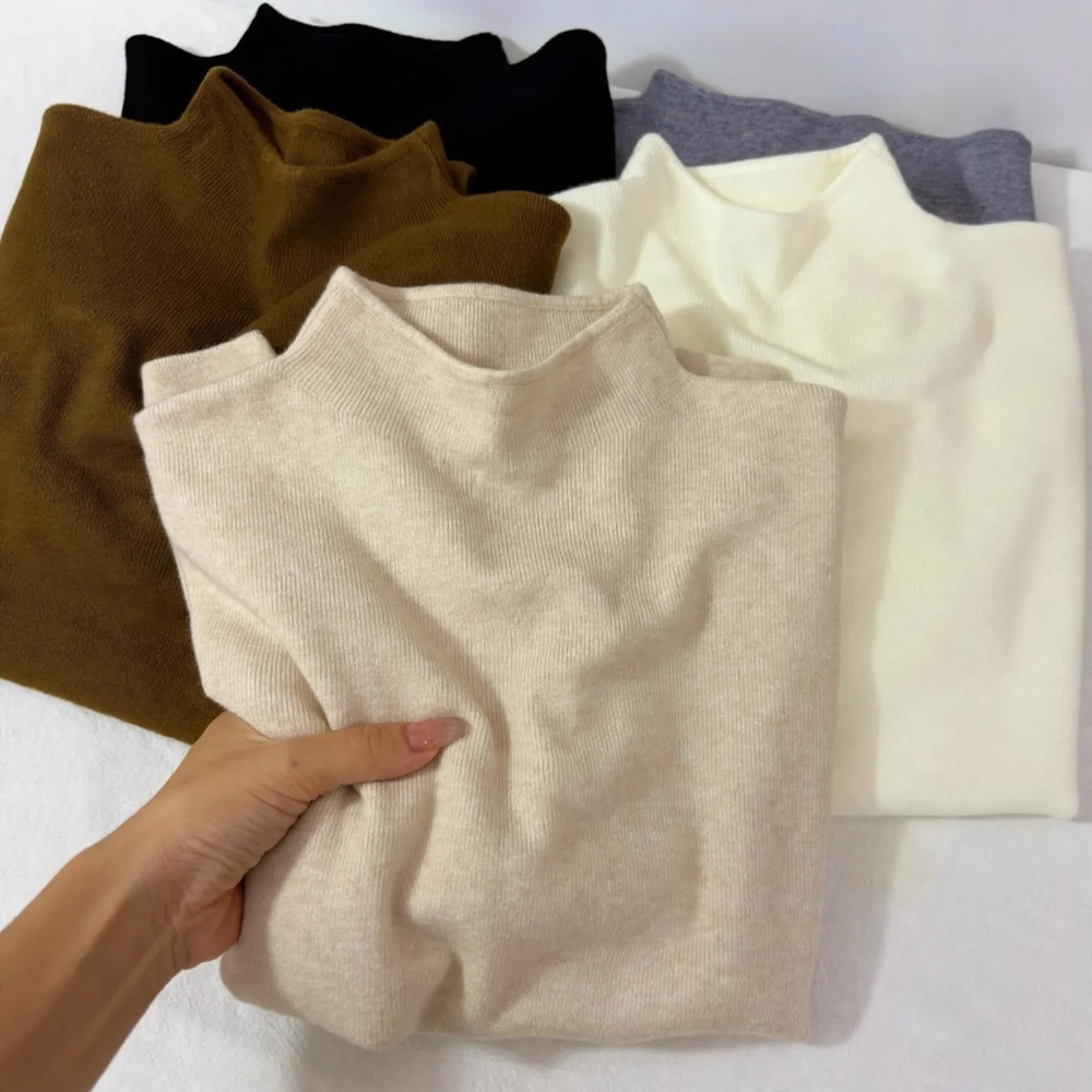 Damen-Strickpullover mit Stehkragen, gerippt