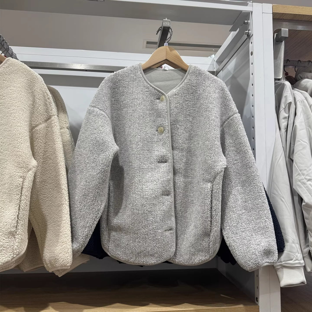 Lässige Fleece-Strickjacke mit Lammfell-Optik