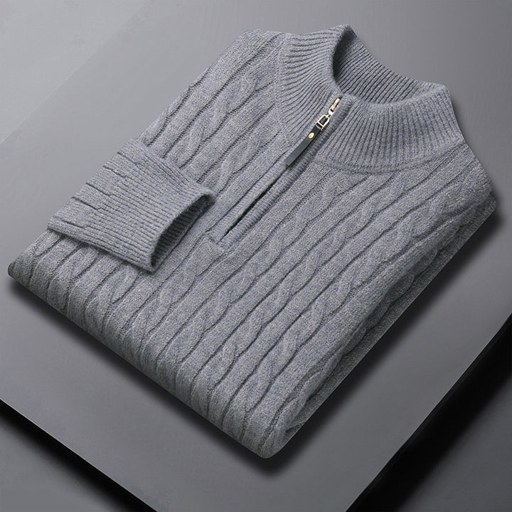 Herren-Strickpullover mit Zopfmuster und Reißverschluss