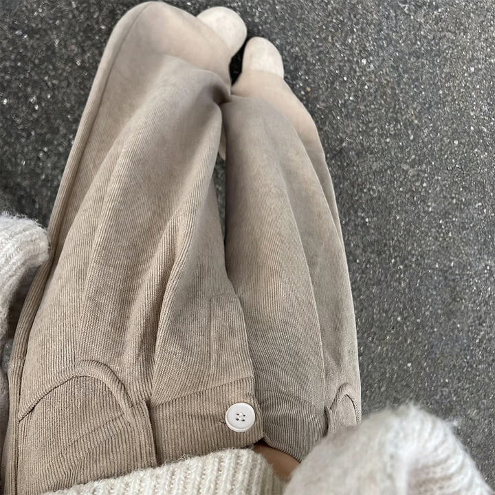 Damen Cordhose mit weitem Bein, hohe Taille