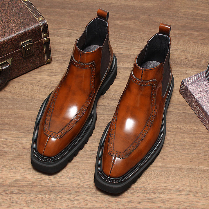 Herren-Chelsea-Stiefel aus Echtleder, Plateau, britischer Stil