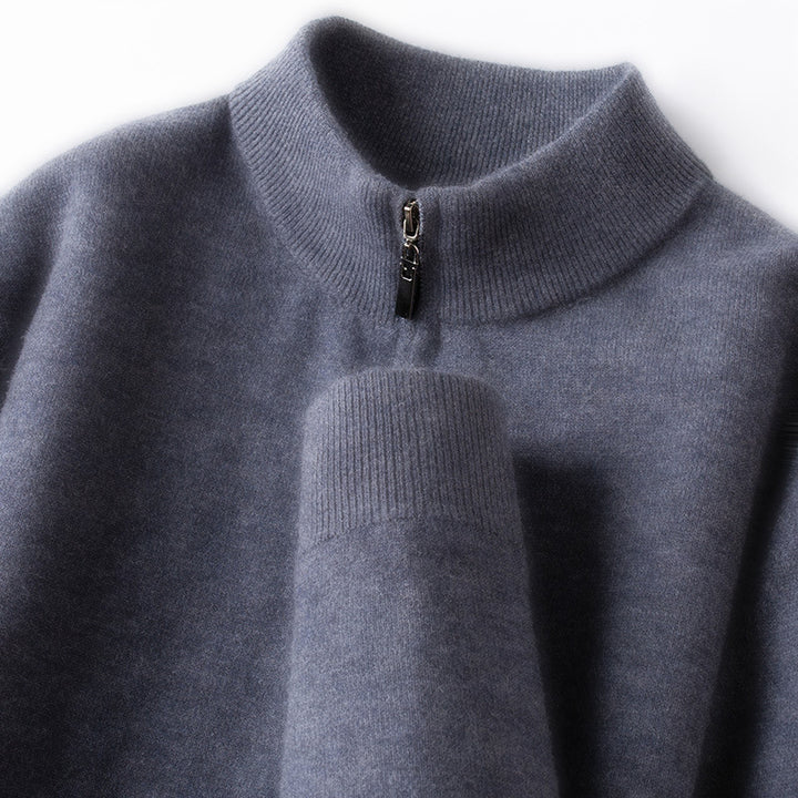 Herren-Wollpullover, 100% Wolle, Reißverschluss, Stehkragen