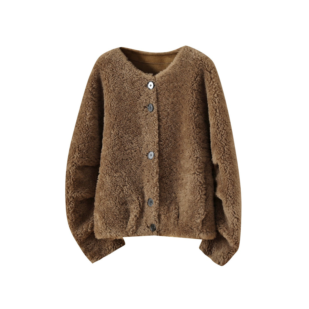 Damen-Lammfelljacke, 100% Schafwolle, lockerer Schnitt