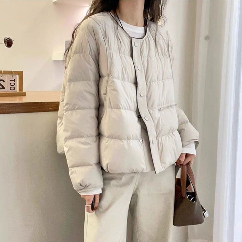 Damen-Daunenjacke mit Rundhalsausschnitt und Knopfleiste