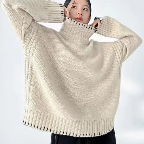 Damen-Strickpullover mit Zopfmuster und Rollkragen