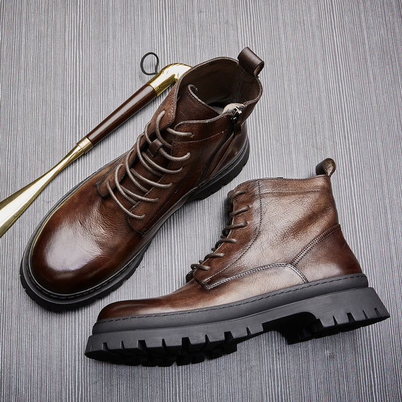 Herren-Schnürstiefel aus Rindsleder im Vintage-Stil