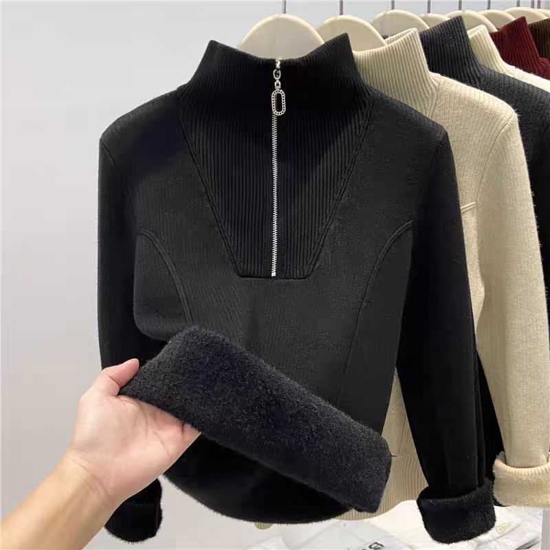 Gefütterter Damen-Strickpullover mit Reißverschluss
