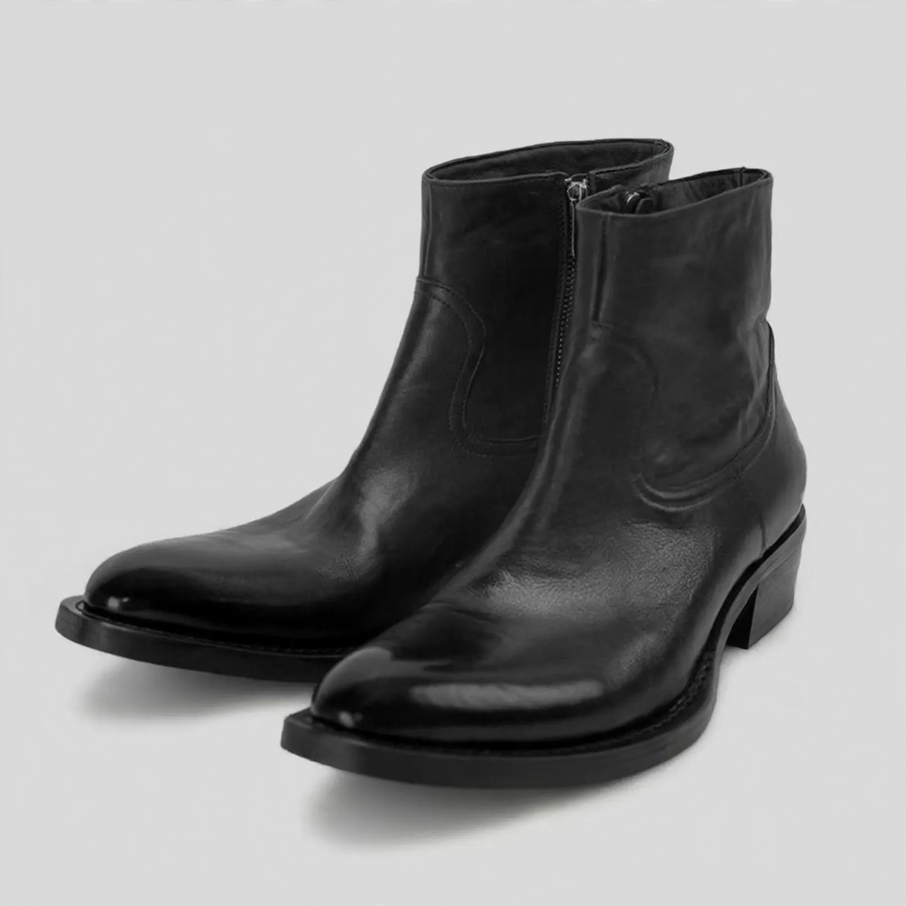 Vintage-Leder-Stiefeletten mit Blockabsatz