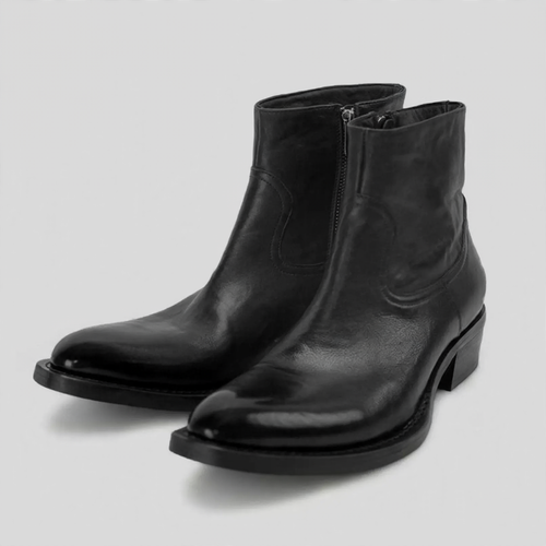 Vintage-Leder-Stiefeletten mit Blockabsatz