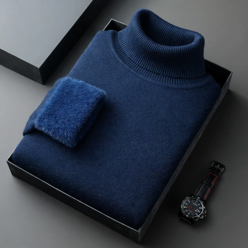 Herren-Strickpullover mit Rollkragen und Wollanteil