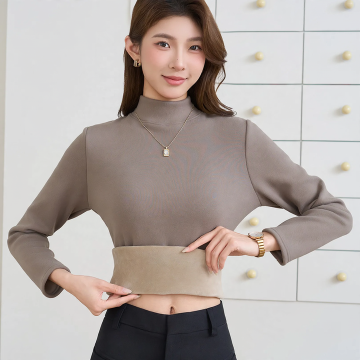 Gefüttertes Damen-Langarmshirt mit Stehkragen
