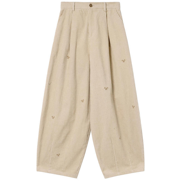 Kord-Hose mit Stickerei, 7/8-Länge