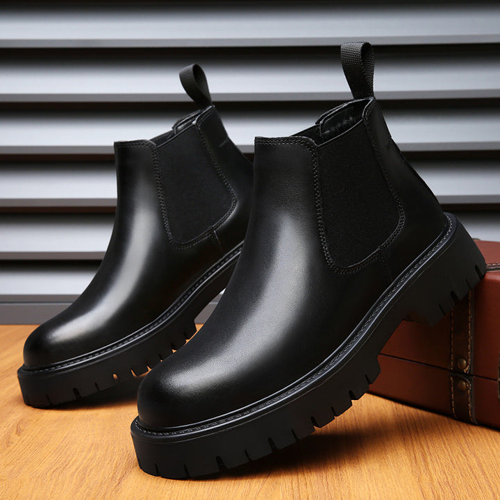 Herren-Stiefeletten, Leder, mittelhoher Absatz, rundes Design