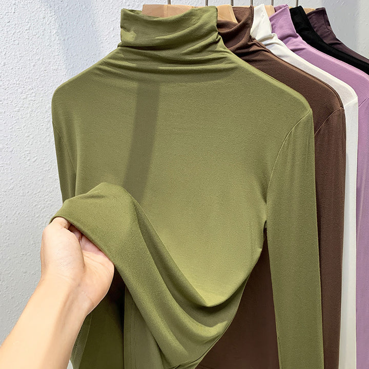 Damen-Langarm-Rollkragen-Shirt, gerippt und elastisch