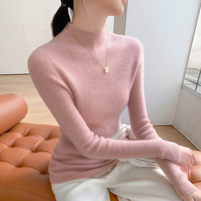 Damen-Kaschmirpullover, Stehkragen, schmal geschnitten