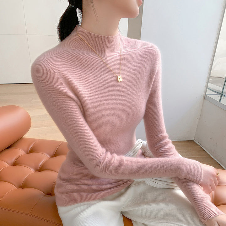Damen-Kaschmirpullover, Stehkragen, schmal geschnitten