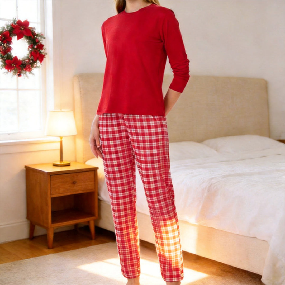 Damen-Pyjama-Set, Rundhalsausschnitt, weihnachtliches Design